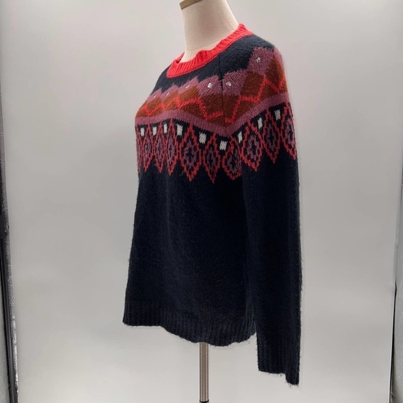 LOFT Outlet Black/Red/Pink/Sequin Patterned Crewneck Sweater- L - Picture 13 of 13